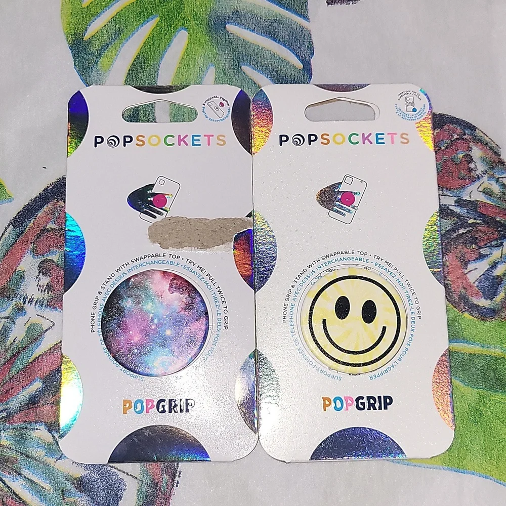 2 Pack Popsockets Blue Nebula & Tie Dye Smiley BNIP
